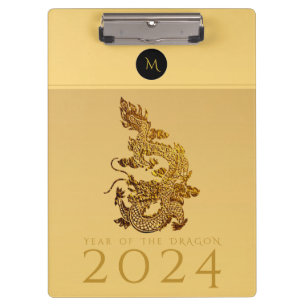 Carpeta De Pinza Año Dragón Chino 2024 Elegante Monograma Cb