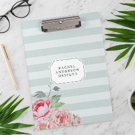 Carpeta De Pinza Antiguo Peony | Floral acuarela estriada