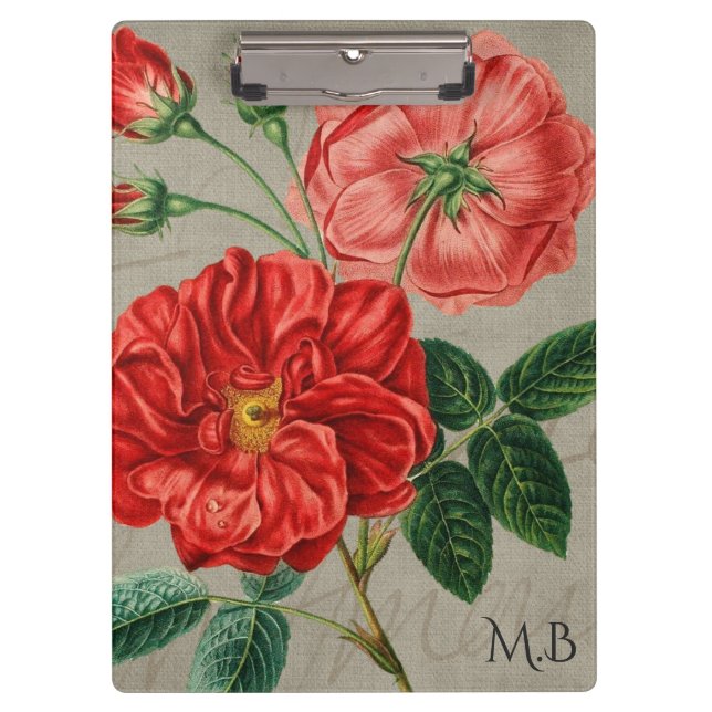 Carpeta De Pinza Antique Red Rose Art on Grey (Anverso)