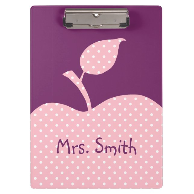 Carpeta De Pinza Apple de puntos de polka rosa y blanco personaliza (Anverso)