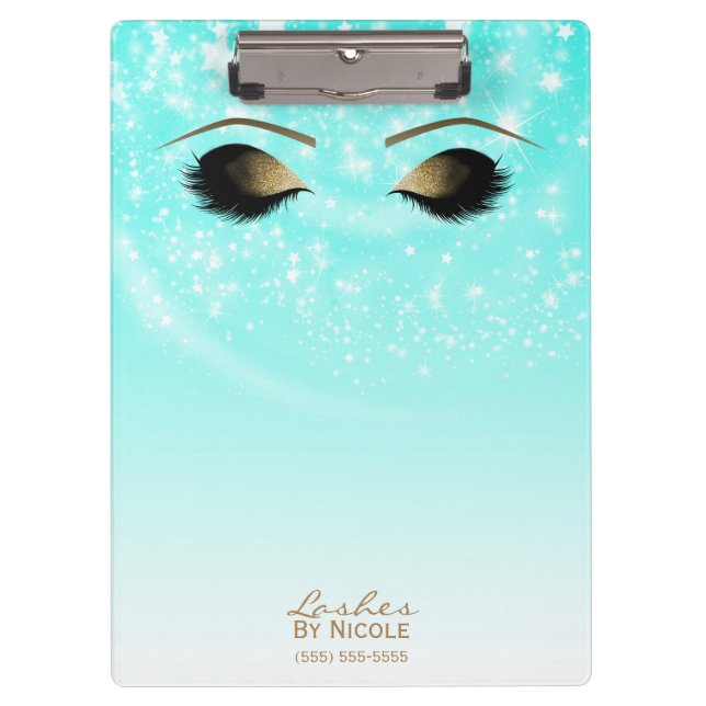 Carpeta De Pinza Aqua Blue Sparkle Gold Makeup Eyes Lazas Modernas (Anverso)