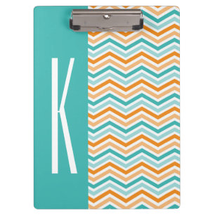 Carpeta De Pinza Aqua Green & Naranja Chevron Stripes