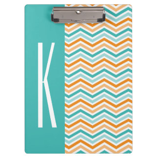Carpeta De Pinza Aqua Green & Naranja Chevron Stripes