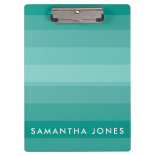 Carpeta De Pinza Aqua Shades Ombre Simple Stripe Personaliza Nombre