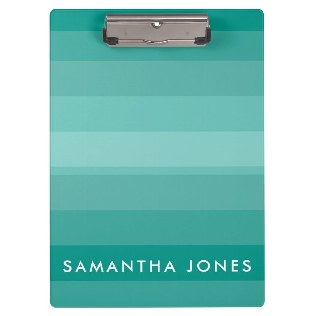 Carpeta De Pinza Aqua Shades Ombre Simple Stripe Personaliza Nombre (Anverso)
