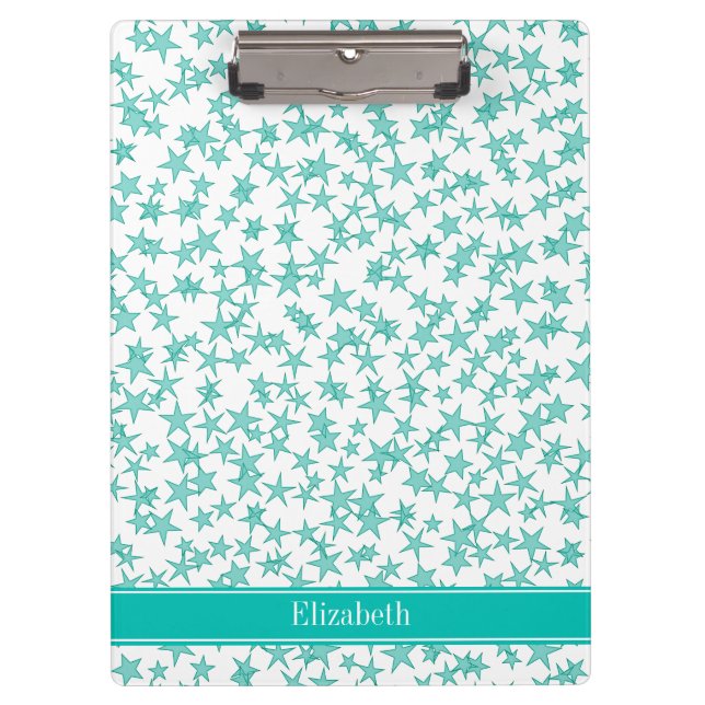 Carpeta De Pinza Aqua Turquoise Stars White BG, nombre Verde azulad (Anverso)