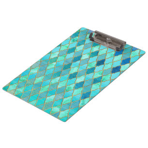 Carpeta De Pinza Aqua Verde azulada Mint Gold Patrón oriental de mo