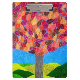 Carpeta De Pinza Árbol de lápices de colores con dibujo de hojas