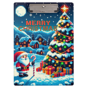 Carpeta De Pinza árbol de Navidad de 8 bits y Papá Noel