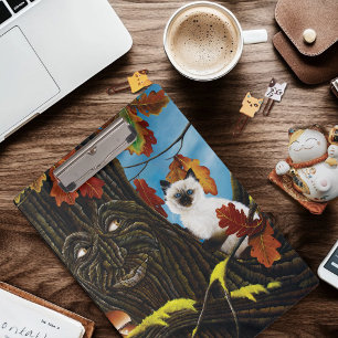 Carpeta De Pinza Árbol Encantado Ent Hojas de Otoño Gato Siames