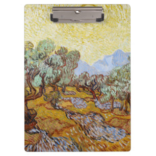 Carpeta De Pinza Árboles olivos con cielo y sol amarillos