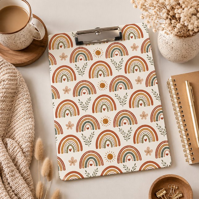 Carpeta De Pinza Arcoíris de Acuarela Boho Cálido (Watercolor Boho Rainbow Clipboard )