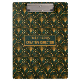Carpeta De Pinza Art Deco Emerald Green Gold Custom Name