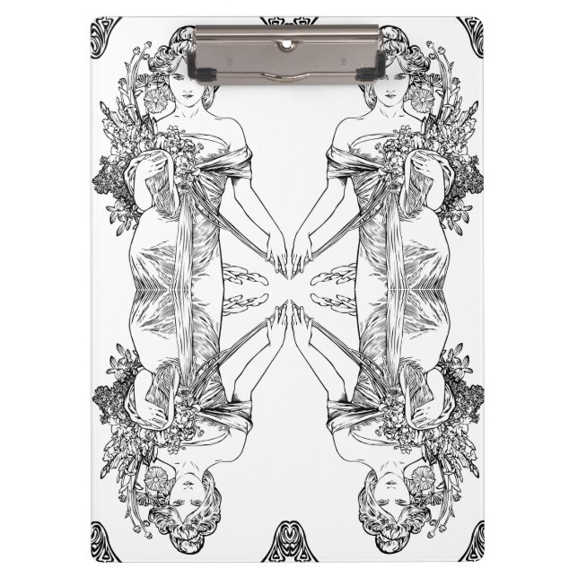 Carpeta De Pinza Art nouveau Alphonse Mucha mujer flores (Anverso)