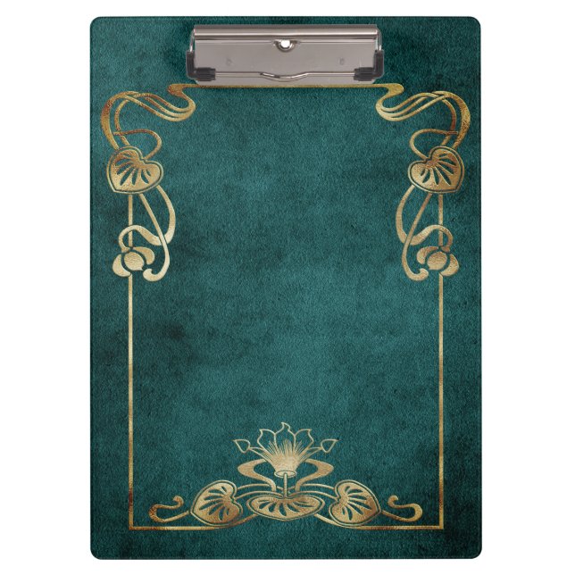Carpeta De Pinza Art Nouveau ante look elegante loto verde oro (Anverso)
