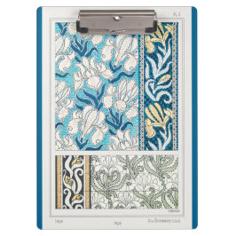 Carpeta De Pinza Art nouveau iris lily arte textil floral azul
