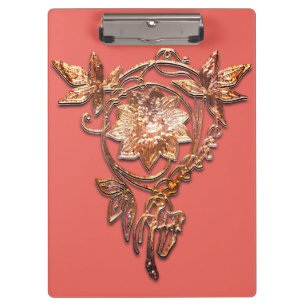 Carpeta De Pinza Art Nouveau joyas bronce floral y melocotón elegan