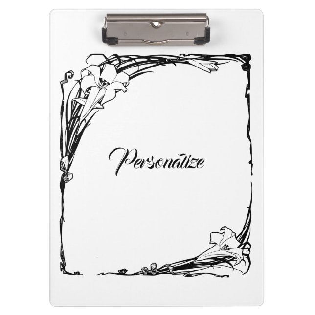Carpeta De Pinza Art Nouveau lily florido negro y blanco (Anverso)