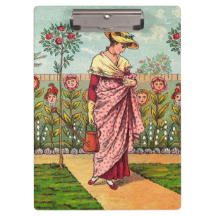 Carpeta De Pinza Arte Antiguo Mujer Flor Creciente Jardín