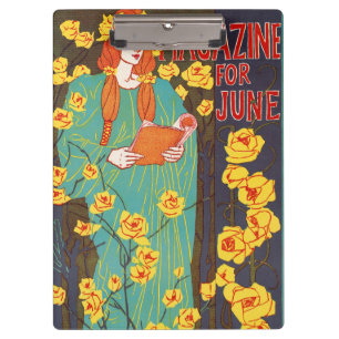 Carpeta De Pinza Arte Clásico Art Nouveau Mujer Verde Amarillo Flor