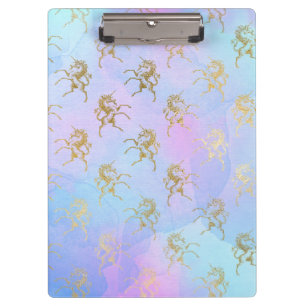 Carpeta De Pinza Arte de Acuarela Colores Suaves Unicornio Dorado F