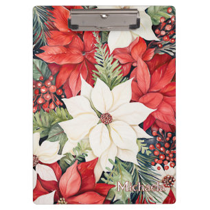 Carpeta De Pinza Arte de Acuarela de Flor de Pascua