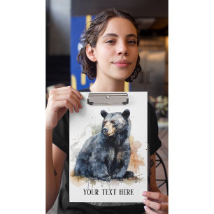 Carpeta De Pinza Arte de bosque de oso negro acuarela, personalizad