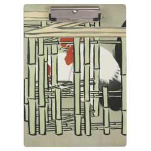 Carpeta De Pinza Arte de gallo japonés vintage detrás de una cerca 