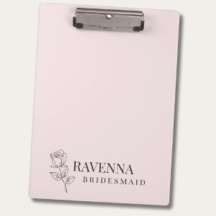 Carpeta De Pinza Arte de Línea de Rosa Rosa Luxe con Nombre Persona