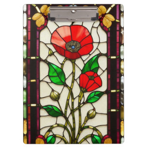 Carpeta De Pinza Arte de vidrio emplomado elegante Flor Roja