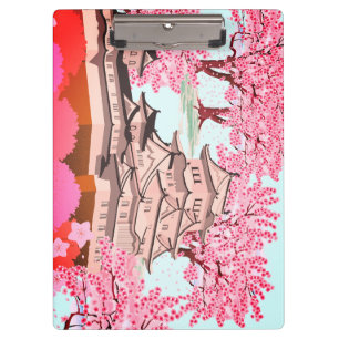 Carpeta De Pinza Arte del castillo Sakura japonés - Primavera de fl