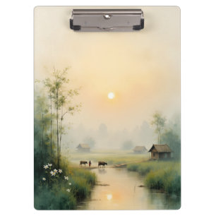 Carpeta De Pinza Arte en Acuarela de la Niebla Matutina en un Puebl