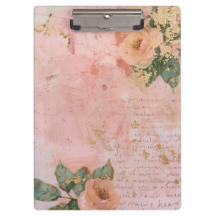 Carpeta De Pinza Arte floral abstracto rosa y dorado