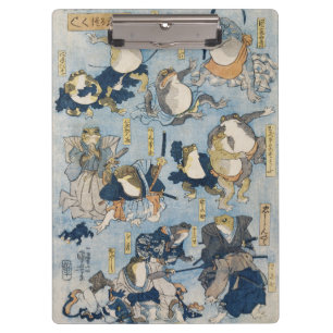 Carpeta De Pinza Arte japonés antiguo de ranas guerreras Ukiyo-e