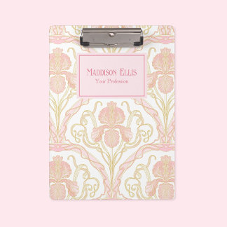 Carpeta De Pinza Arte Nouveau Floral Rosa Negocios Femenino