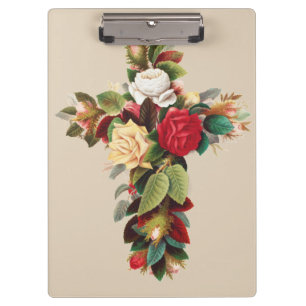 Carpeta De Pinza Arte Religioso Cruz Botánica Antigua de Rosas