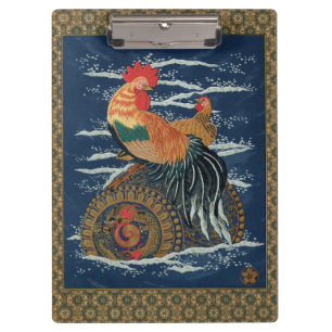 Carpeta De Pinza Arte Vintage de Gallo Gallina Dragón Japonés