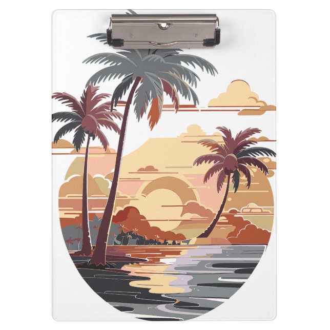 Carpeta De Pinza Atardecer hawaiano con palmera. (Anverso)