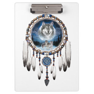 Carpeta De Pinza Atrapasueños con fondo de lobo