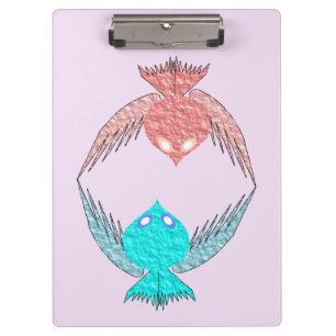 Carpeta De Pinza Aves amorosas rosas y azules