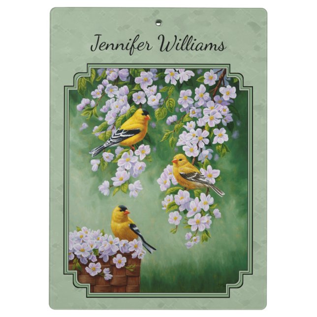Carpeta De Pinza Aves de Goldfinch y flores verdes (Reverso)