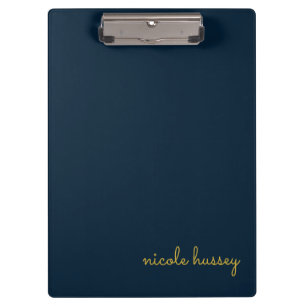 Carpeta De Pinza Azul Marino Dorado Script    Monograma Moderno Ele
