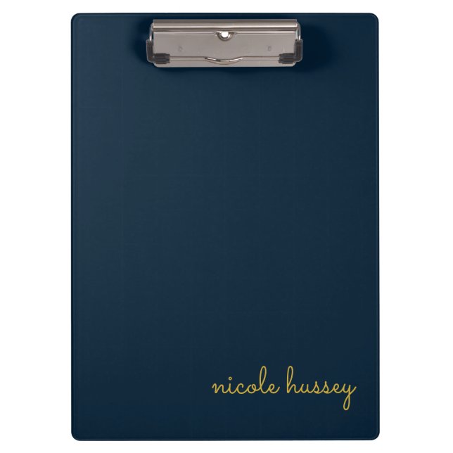 Carpeta De Pinza Azul Marino Dorado Script  | Monograma Moderno Ele (Anverso)