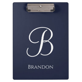 Carpeta De Pinza Azul Marino Nombre Personalizado y Monograma