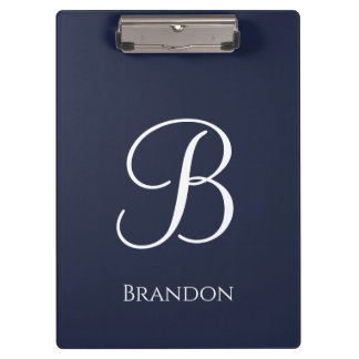 Carpeta De Pinza Azul Marino Nombre Personalizado y Monograma