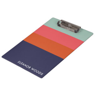 Carpeta De Pinza Azul Marino Rosa Geométrico Personalizado Nombre R