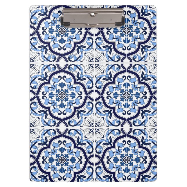 Carpeta De Pinza  Azul Ornate Floral Mediterráneo Tile Siciliano (Anverso)