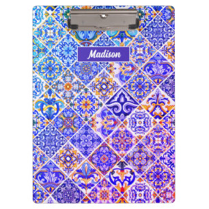 Carpeta De Pinza Baldosas azules púrpuras sicilianas mexicanas