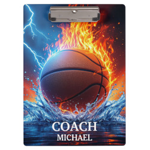 Carpeta De Pinza Balón de baloncesto personalizado en fuego y agua