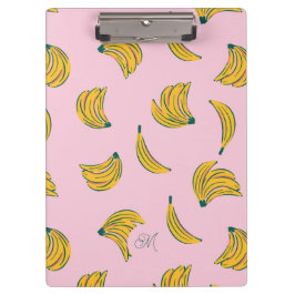Carpeta De Pinza Bananas amarillas monográficas en fondo rosado